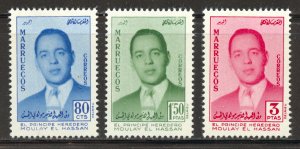 Morocco-Northern Zone Scott 18-20 Unused LHOG - 1957 Prince Moulay el Hassan