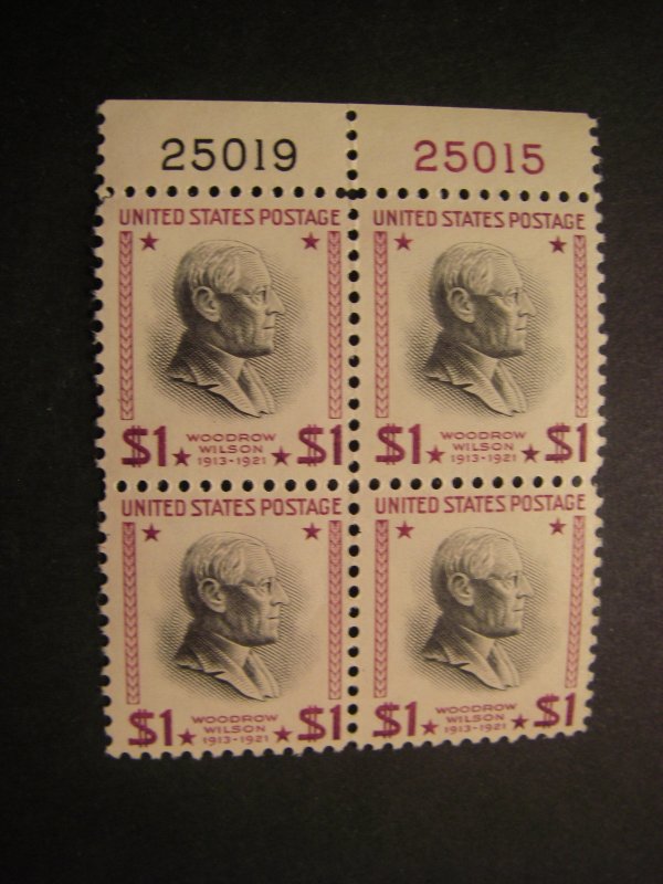 Scott 832C, $1 Woodrow Wilson, PB4 #25019, 25015, no arrow, MNH Prexie