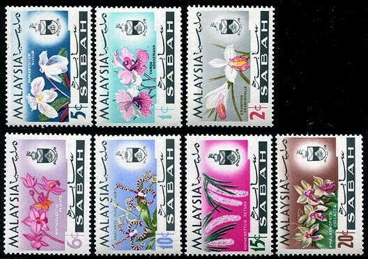 HERRICKSTAMP MALAYSIA: SABAH Sc.# 17-23 Flowers Mint NH