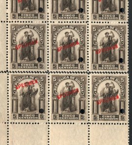 BOLIVIA Stamps 5c *SPECIMEN* Marginal Corner Block {12}ABNCo Printer UM MNH MF81