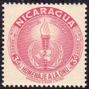 Nicaragua C339 - Mint-H - 3c Torch / UN Emblem (1954)