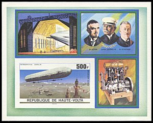 Upper Volta C237, MNH, Zeppelin Retrospective souvenir sheet proof card