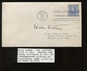 Willa Cather Pulitzer Prize Winning Writer Signed Cover & Support Letter LV6176