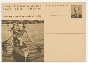 Postal stationery Czechoslovakia 1955 Spartakiad Prague - Canoeing / kayaking 