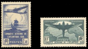 France, Air Post #C16-17 Cat$735, 1936 South Atlantic, set of two, never hing...