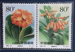 China PRC 2000 Clivia Flower 2V Pair MNH SC#3070-1 C4597