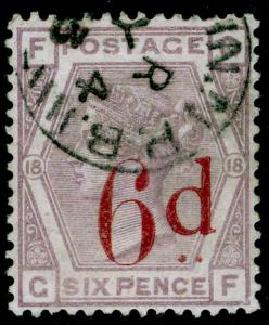 SG162, 6d on 6d lilac plate 18, FINE USED, CDS. Cat £150. GF