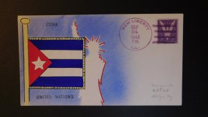 1943 New Liberty IL Patriotic Cover Mae Weigand Hand-Painted Cuba United nations