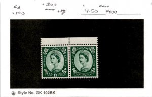 Great Britain, Postage Stamp, #307 Pair Mint NH, 1953 Queen Elizabeth (AD)