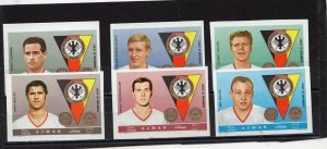 AJMAN 1969 SOCCER/FAMOUS GERMAN PLAYERS SET OF 6 STAMPS IMPERF. MNH