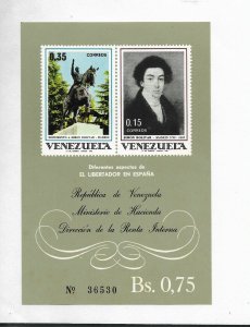 VENEZUELA 1969 SIMON BOLIVAR PORTRAIT STATUE HORSE SOUVENIR SHEET MINT NH