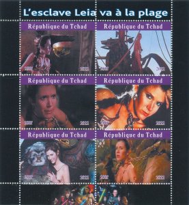 Star Wars Stamps Chad 2022 MNH Princess Leia Carrie Fisher Film Movies 6v M/S