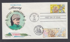 US Sc C117, Sweden 1672 FDC, 1988 44c Swedish Pioneers, Fluegel cachet, fresh