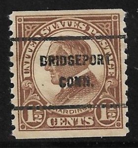 US Bureau Precancels: CT: Bridgeport; #598-61; 1½¢ coil 1923; PSS CV $2