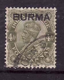 Burma-Sc#9- id7-used 4a olive green-KGV-1937-