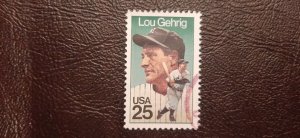 US Scott # 2417; used 25c Lou Gehrig from 1989; VF centering , off paper