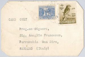 BURMA -  POSTAL HISTORY -  STAMPS on COVER to ITALY -    BIRDS 1964