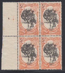 Somali Coast Sc 63 MNH. 1903 5f Somali Warriors with INVERTED CENTER, block of 4