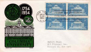 USA 1954 FDC Sc 1029 Ken Boll Cachet Craft Columbia University First Day Cover