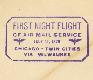 First Night Flight Airmail Service Chicago 1929 Cover 5c Postage #C11 USA