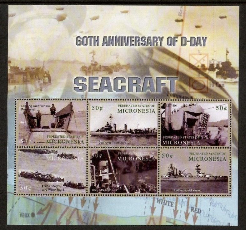 Micronesia 2004 - D-Day Military Ships - Sheet of 6 Stamps - Scott #591 - MNH