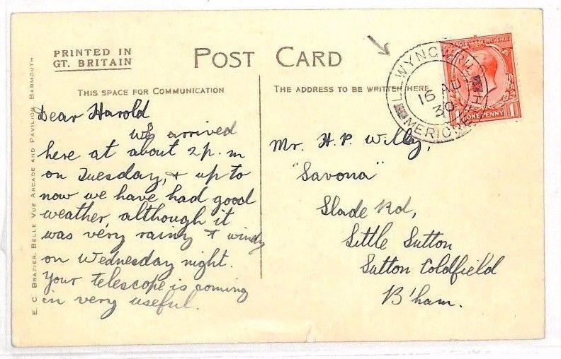 AL103 GB WALES 1930 Gwynedd *Llwyngwril Merioneth* Postcard {samwells-covers}