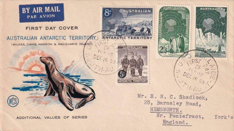 1959, Australian Antarctic Terr. to Hens worth, England, FDC (43134)