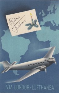 1938/1939 New Year Condor Lufthansa Postcard from Brazil to Switzerland