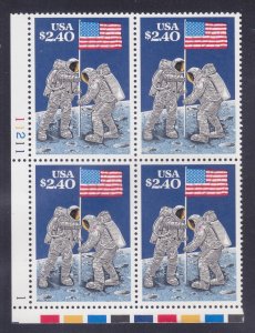 US 2419 MNH 1989 $2.40 Moon Landing 20th Anniversary Plate Block 4 #112111