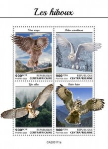 Central Africa - 2020 Owls on Stamps - 4 Stamp Sheet - CA200111a