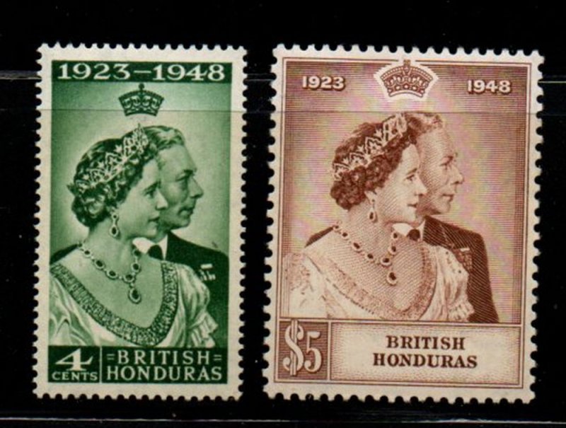 British Honduras Sc 129-30 1948 Silver Wedding G VI stamp set mint