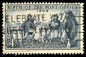 AUSTRALIA Sc 332 USED - 1959 4p -  Birth of Post Office - Postmaster I. Nichols