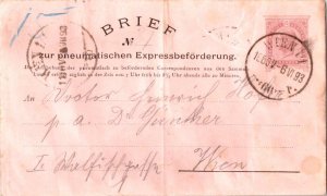 Austria 15kr Franz Josef Pneumatic Post Special Delivery envelope 1893 Wien L...