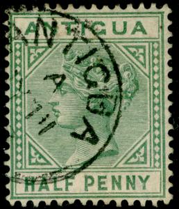 ANTIGUA SG21, ½d dull green, VFU, CDS. Cat £19.