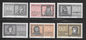 Poland Scott 979-84 MNHOG - 1961 Famous Poles Issue - SCV $1.95