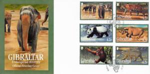 Gibraltar 2011 FDC Endangered Animals I 6v Set Cover Elephant Tiger Panda Rhino