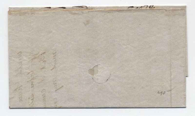 c1850 Jacksonville IL red CDS 10 rate handstamp stampless letter [h.4585]