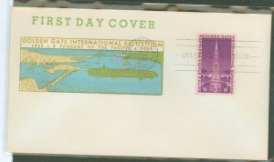 US 852 1939 3c Golden Gate International Expo. On An Unaddressed FDC With A Maxwell Gregg Cachet (1st)