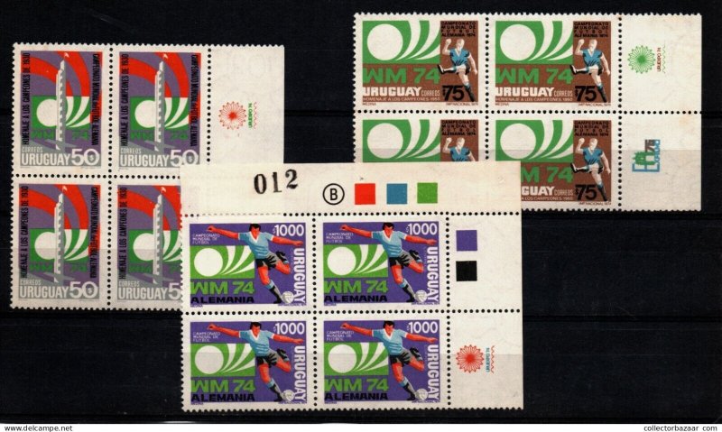 1974 Soccer Football world cup Uruguay block of 4 MNH centenario stadium CV$150