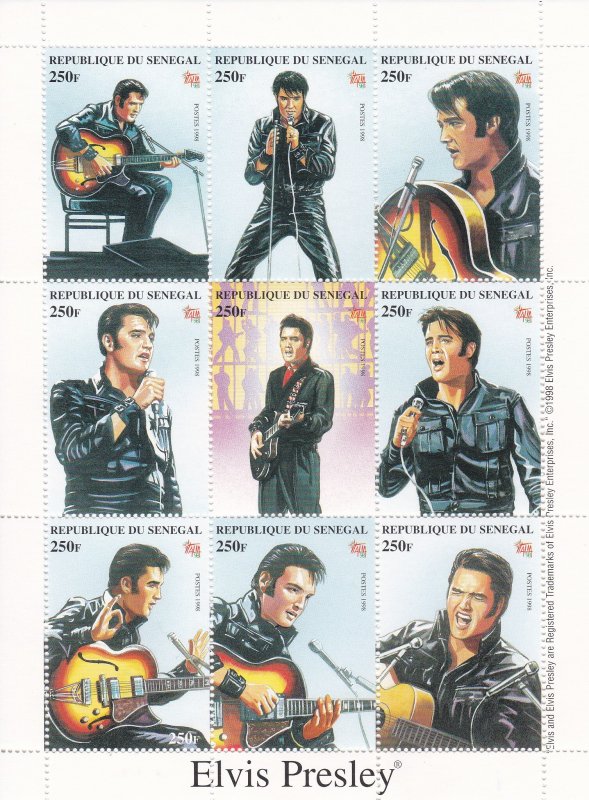 Senegal # 1350,  Elvis Presley, Sheet of 9, 15%, (See Notes)