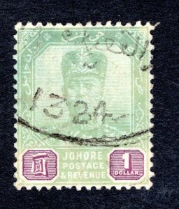 Johore SC #68   VF, Used, 1 dollar green & violet, CV $72.50 ...... 3180091