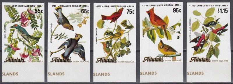 AITUTAKI 1985 Audubon Birth Bicentenary, IMPERFORATE Set of 5 MNH 