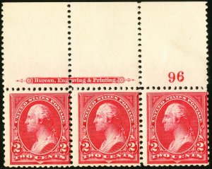 US Stamps # 251 MNH Fresh strip of 3w/ plate # Rare Scott Value $4,000.00