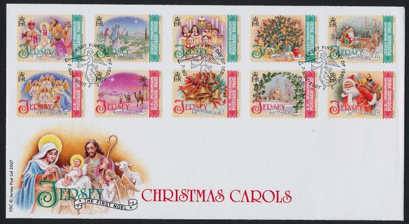 Jersey 1294-5 on FDC - Christmas, Music, Nativity, Santa, Reindeer