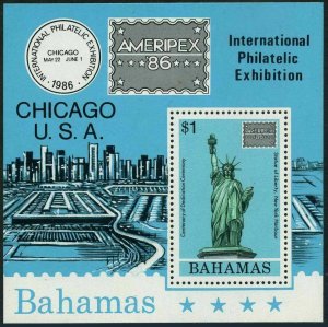 Bahamas 601a,as hinged.Michel 615 Bl.48. AMERIPEX-1986.Statue of Liberty.