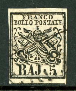 Italy 1852 Roman States 5¢ Rose Scott #6 VFU T749 ⭐⭐⭐⭐