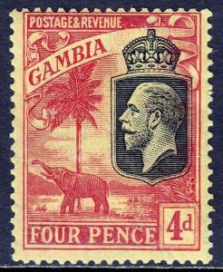 GAMBIA — SCOTT 108 (SG 129) — 1927 4d KGV CARMINE WMK. 4 — MH — SCV $18.00