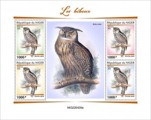 NIGER - 2022 - Owls - Perf 4v Sheet - Mint Never Hinged
