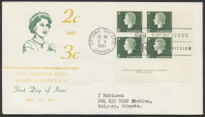 1963 Canada FDC #402 2c QEII Cameo Plate Block Arc Cachet Ottawa