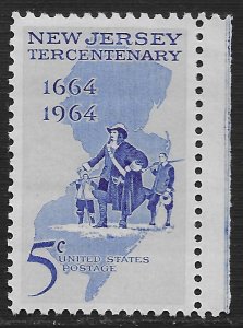 US #1247 5c New Jersey Tercentenary - Philip Carteret and Landing ~ MNH